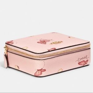 COACH Butterfly Print Jewelry Travel Box Case in Blossom Pink